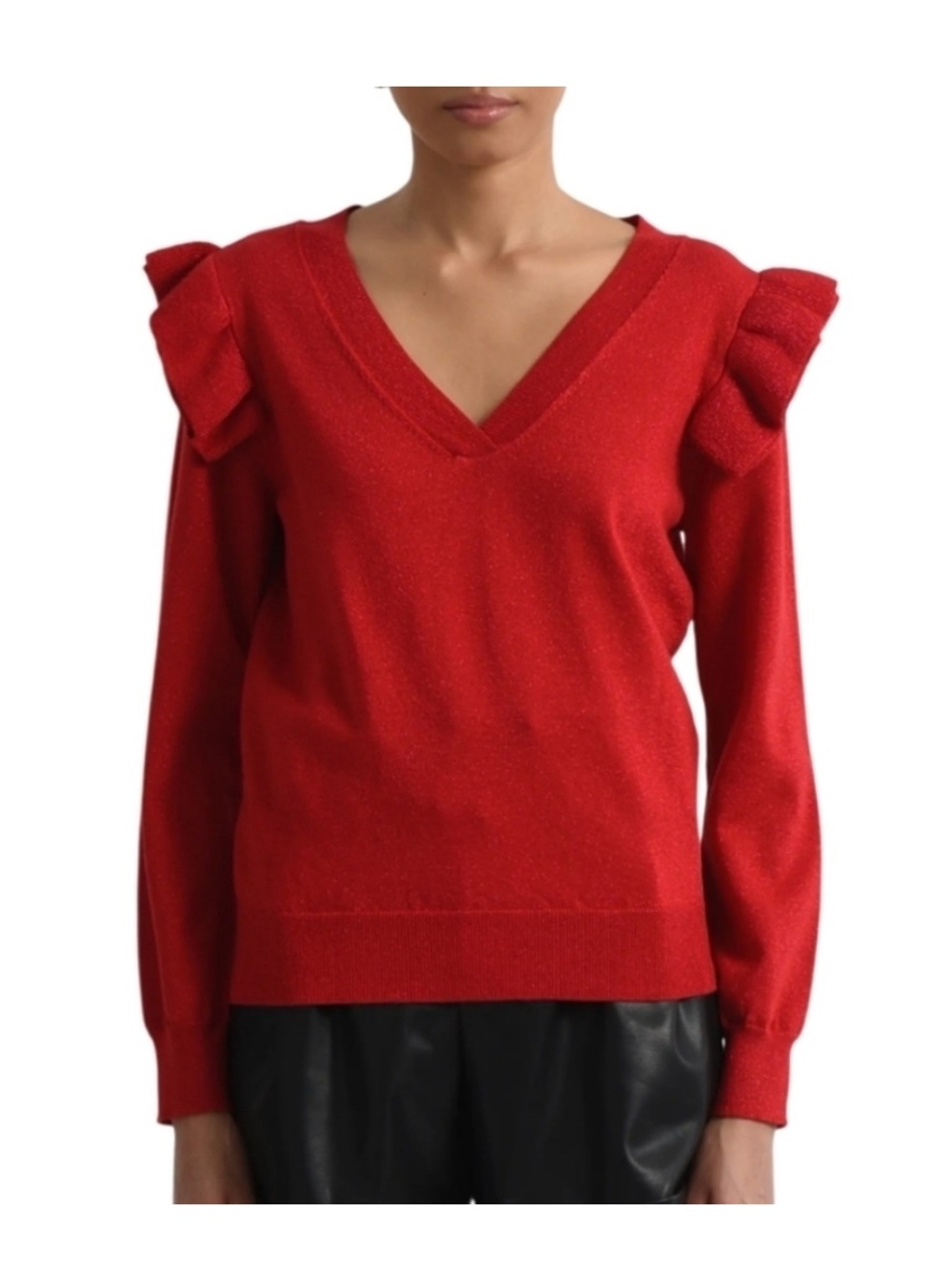 Molly Bracken Red Sparkle V-neck Sweater Size L NWT